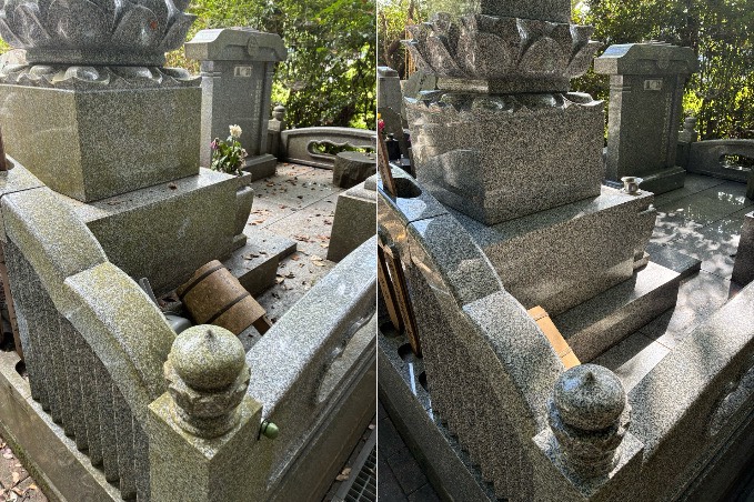 外柵まわりの清掃前後。左が清掃前、右が清掃後